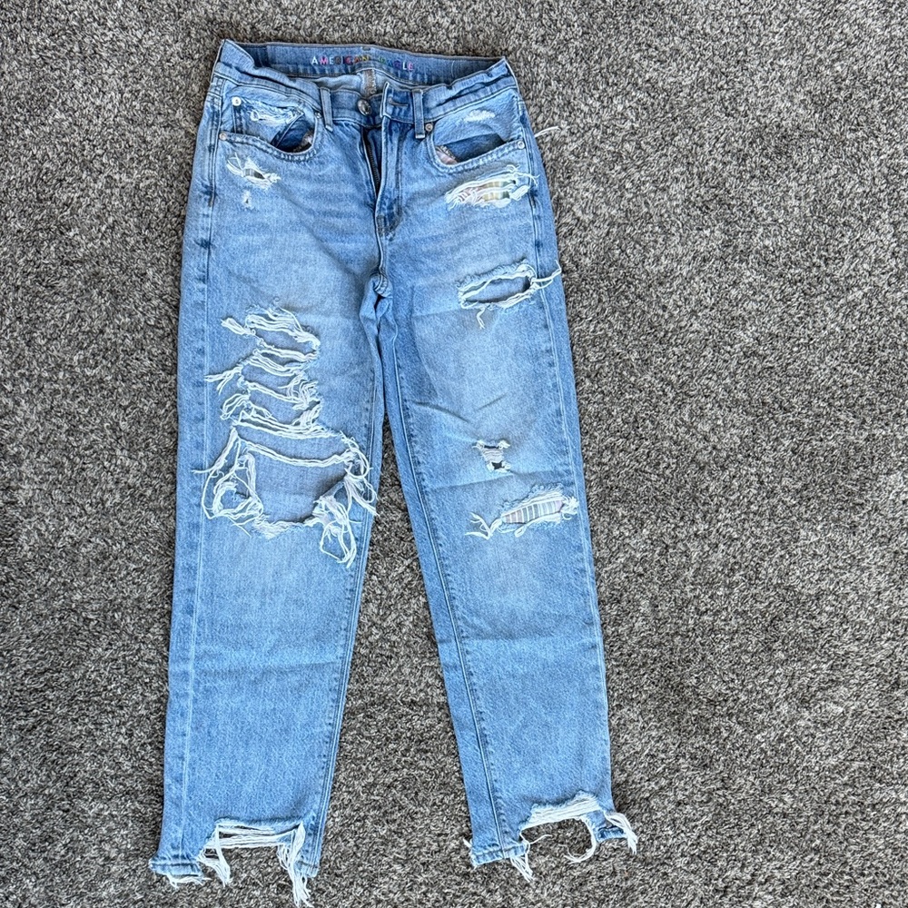 American Eagle Outfitters Distressed Light Blue Boyfriend Jeans